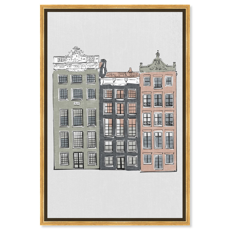 Voisinage sur toile, Quartz, H 16 po x l 11 po, Cadre noir