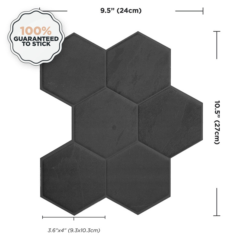Carrelage à peler et coller en gel Hexa 10 po x 11 po, Anthracite mat