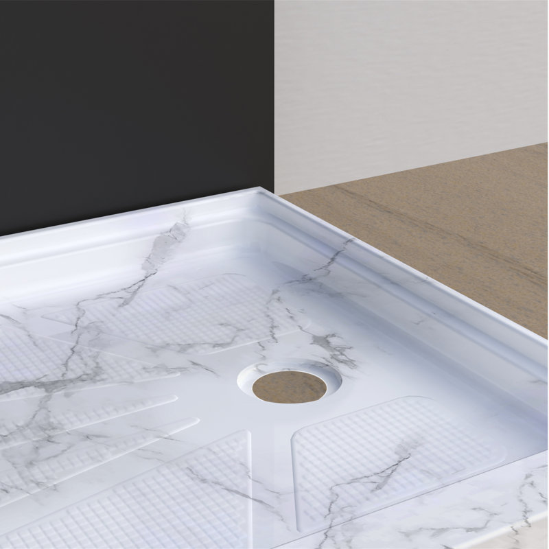 60" x 30" Rectangular Acrylic Single Threshold Shower Base with Left Drain - Triple Flange Alcove Shower Pan with Slip-Resistant Floor