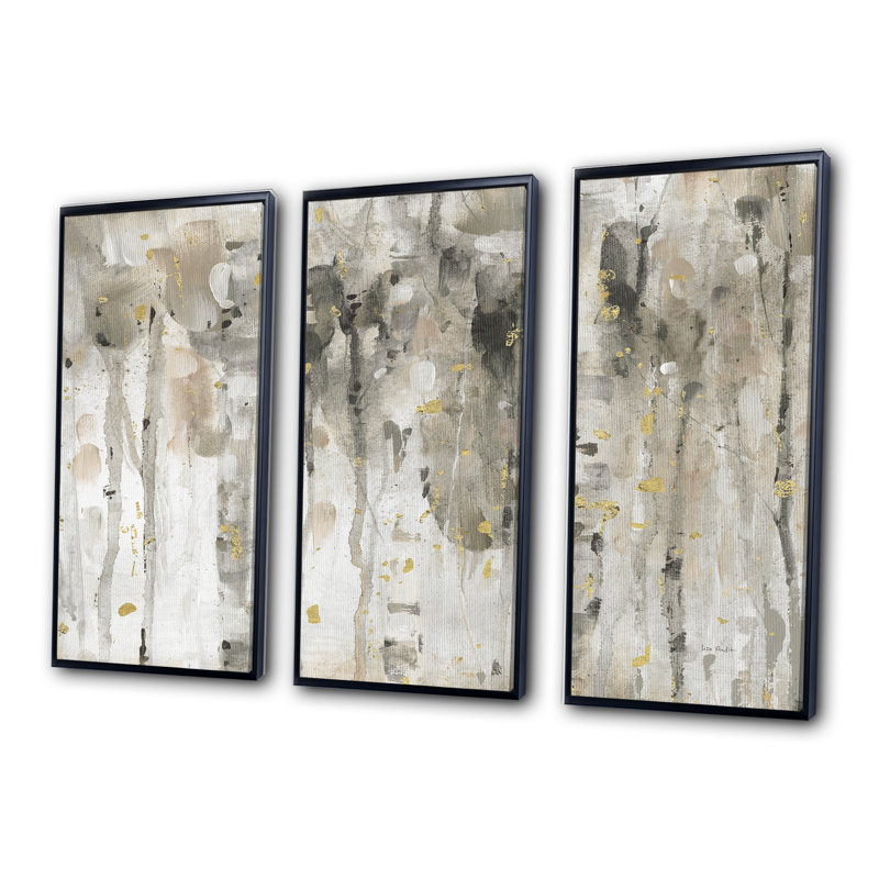 The Modern Gray Forest IV - Farmhouse, ensemble d'art mural sur toile encadrée, 3 pièces, 32" H x 48" W x 1" D, Cadre noir