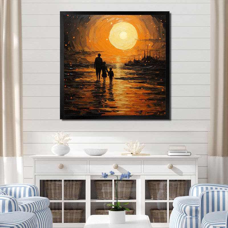 Beach Silhouettes Sunset V, Cadre simple noir, H 16 po x l 16 po x P 1 po