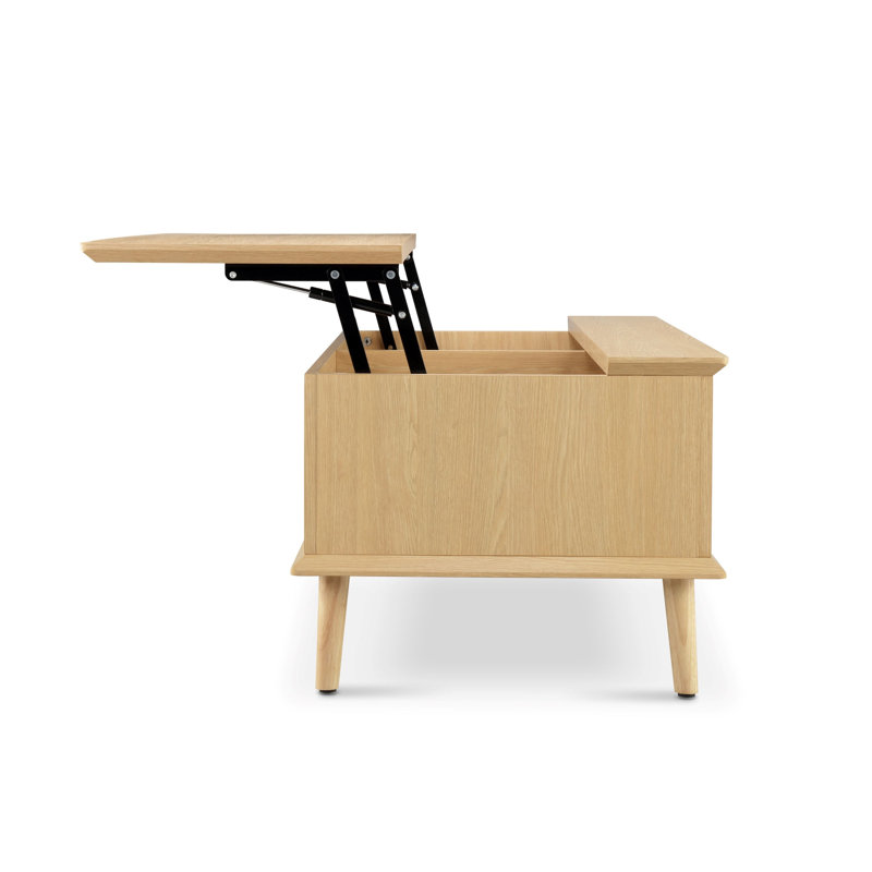 Table basse à plateau relevable en bois massif et manufacturé Deletha