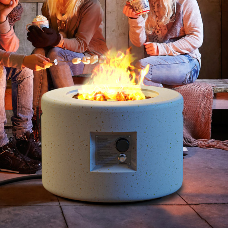 Starry Fire Pit 25 po. Table ronde avec foyer en propane Terrazzo avec couvercle en PVC et pierres de lave, foyer au gaz 40 000 BTU