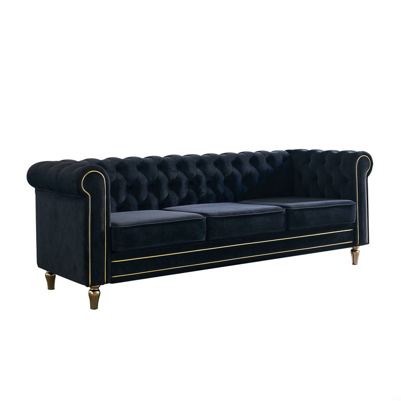 Canapé Chesterfield en velours 84,65 po, Noir