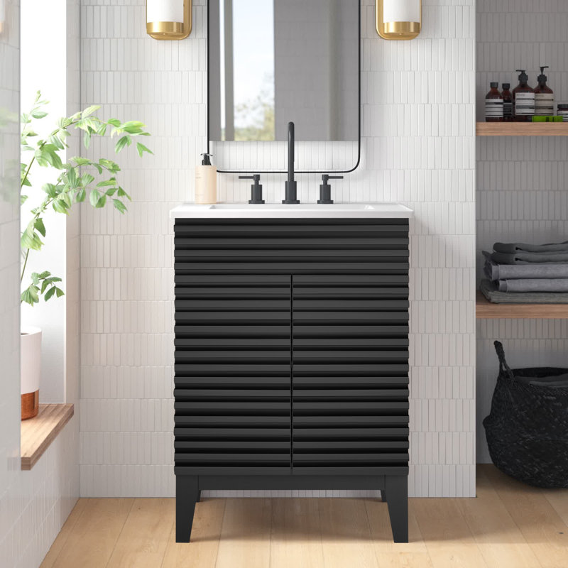 Meuble-lavabo 24 po Render par Modway, Noir / blanc