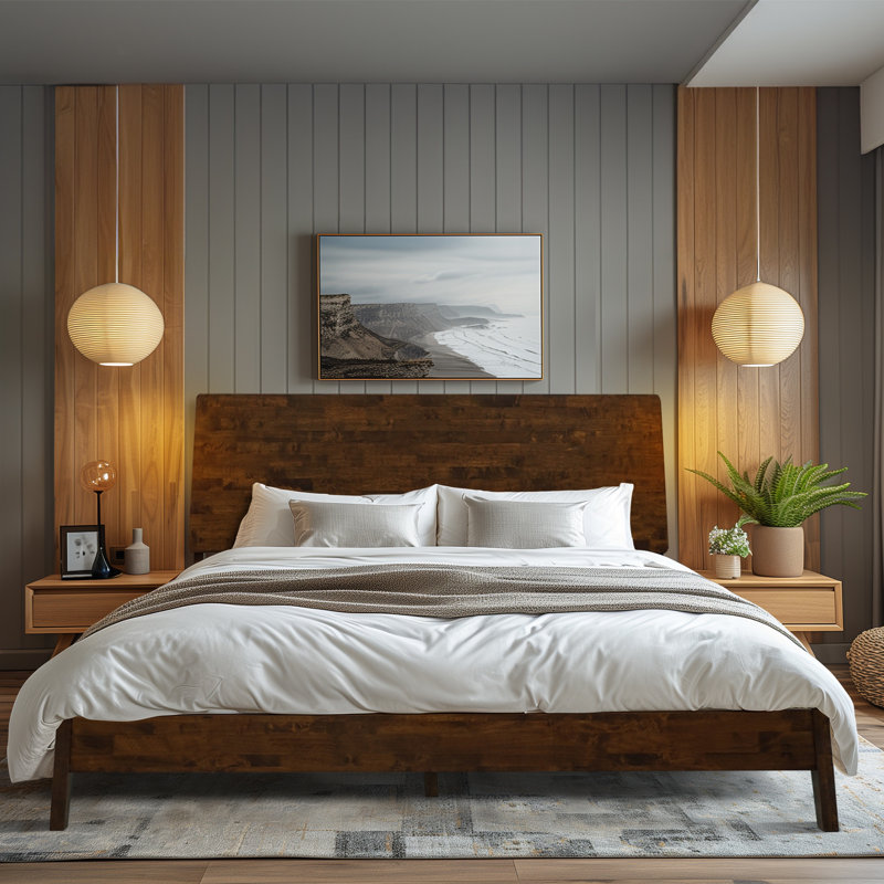 Structure de lit en bois massif de qualité supérieure avec tête de lit, lit en bois de tête de lit haut scandinave Signature, capacité de 800 lb, aucun sommier requis, convient à tous les matelas