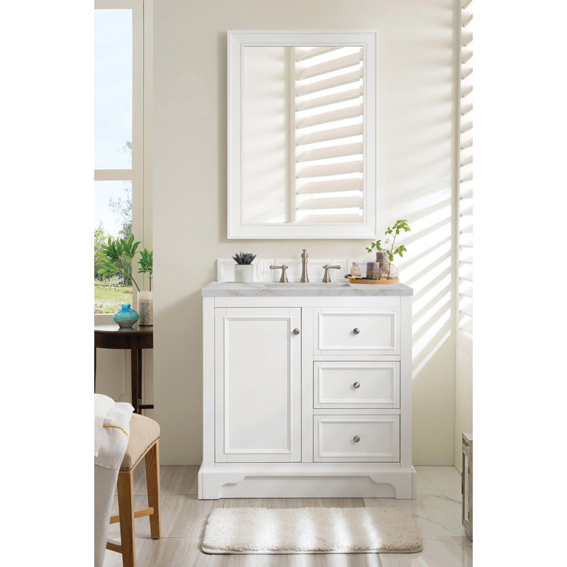 De Soto 36'' W Single Vanity, Bright White, Victorian Silver, 8" Widespread