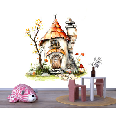 Décalcomanie murale en vinyle Fantasy Mushroom House - Magical Storybook Home pour chambre d'enfant, chambre de bébé ou espace de jeu