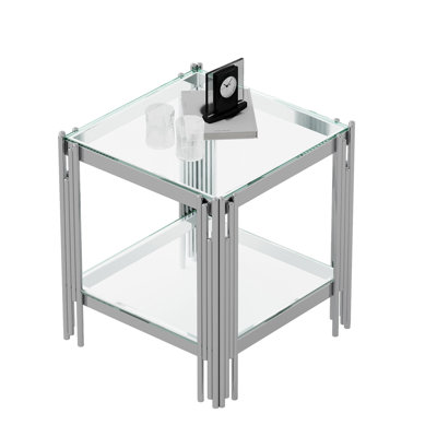 Table de bout moderne en verre trempé avec argent - Maximiser le rangement, facile à nettoyer et à entretenir