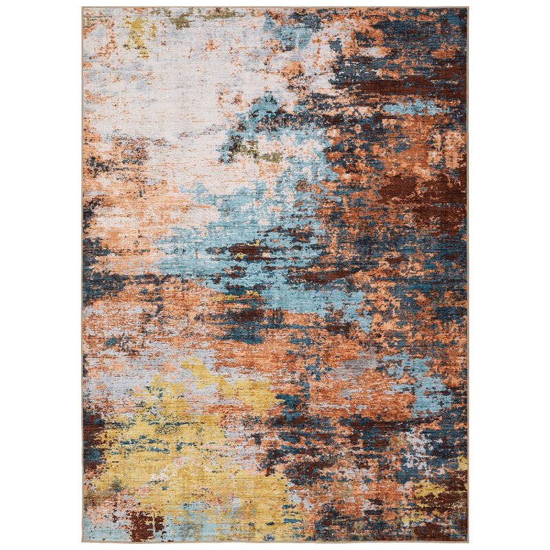Modern Abstract Machine Washable Non-Slip Rug, Non-Shedding Contemporary Accent Rugs, Low Pile Indoor Carpet for Living Room, Bedroom
