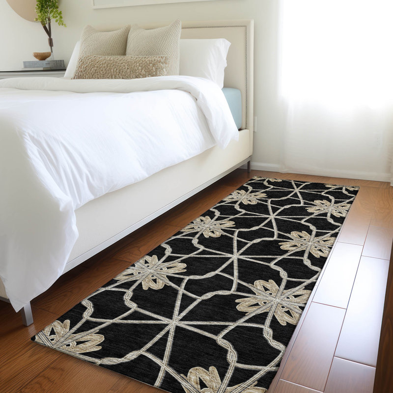 Premium Machine Washable Prisco Black Rug, Runner 2'3" x 7'6"