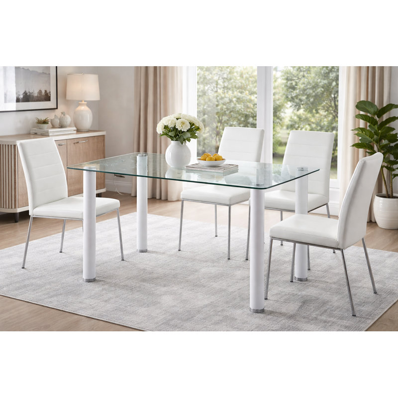 Antietam Glass Top Metal Base Dining Table, White