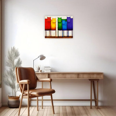 Rainbow Cats Wrapped Canvas Wall Art 24" X 18"