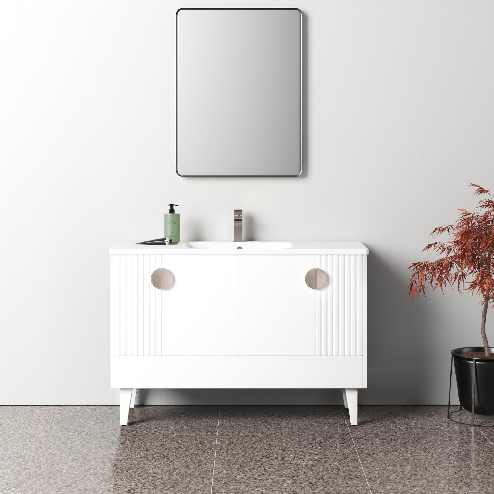 Saimah 48'' Single Bathroom Vanity, White Matte, Satin Nickel