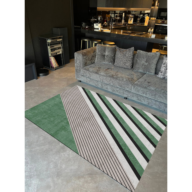 Tapis en polypropylène à rayures Neculina, Tapis de couloir 3 pi 4 po x 8 pi 3 po