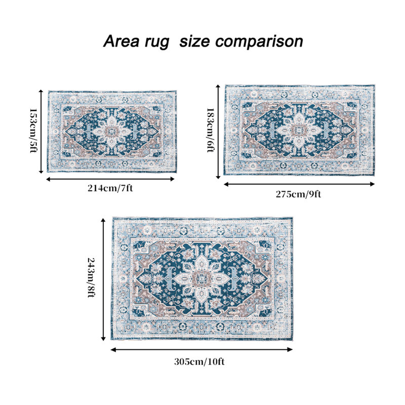 Washable Non-slip 5x7 Area Rug, Vintage Blue For Bedroom Kitchen Living Room, Floral Detail Rug 5x7, Room Bedroom, Ornament