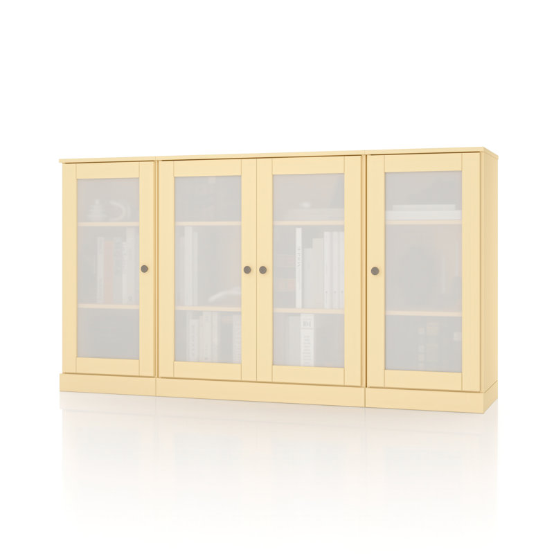 Buffet 100% bois massif 65 po avec portes en verre givré et tablettes réglables, Jaune