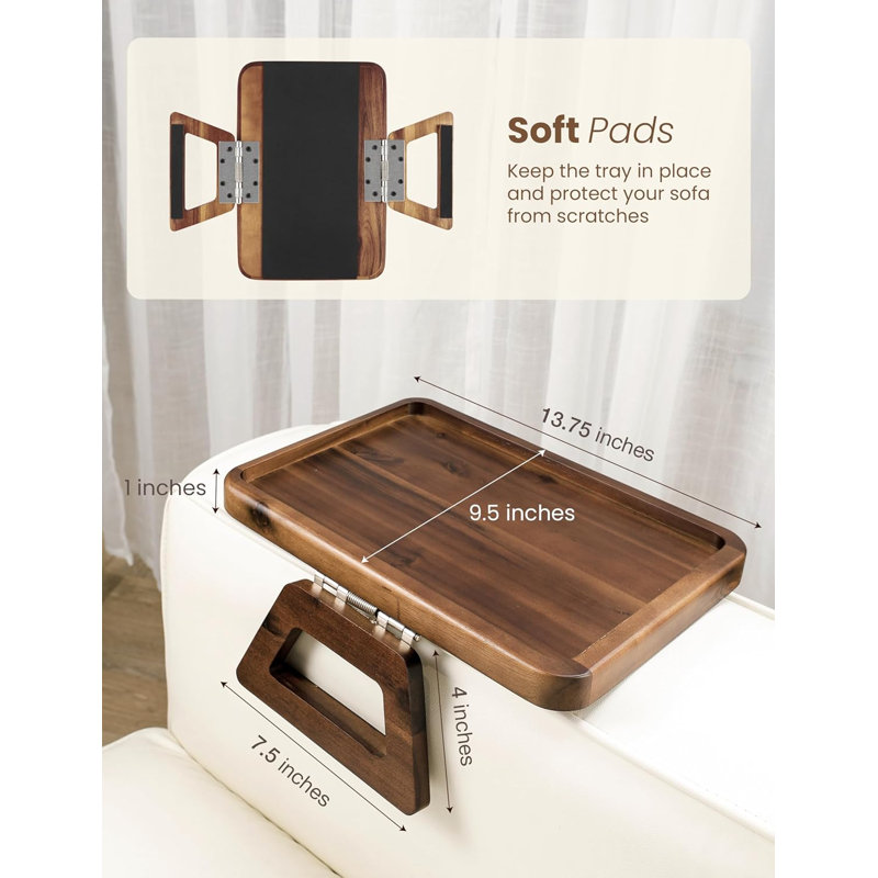 Plateau pour accoudoirs de canapé en acacia, table rectangulaire avec accoudoirs pour canapé - accessoires de canapé, support pour fauteuil, plateau à pince pour canapé de salon, table avec accoudoirs pour canapé (noyer, l 13,75 po x l 9,5 po x H 1 po)