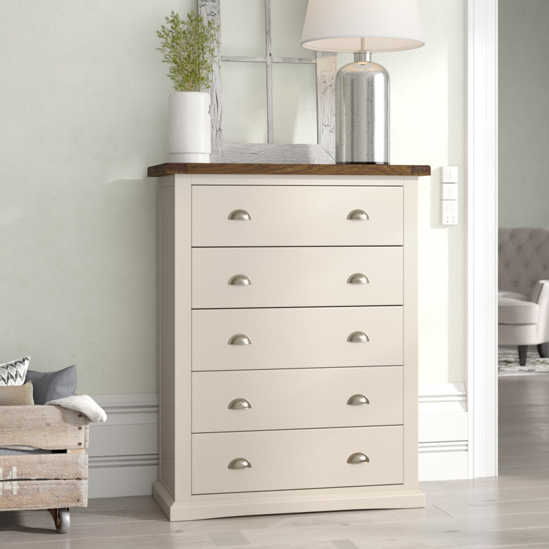 90 cm W Chest of 5 Drawers, Off White