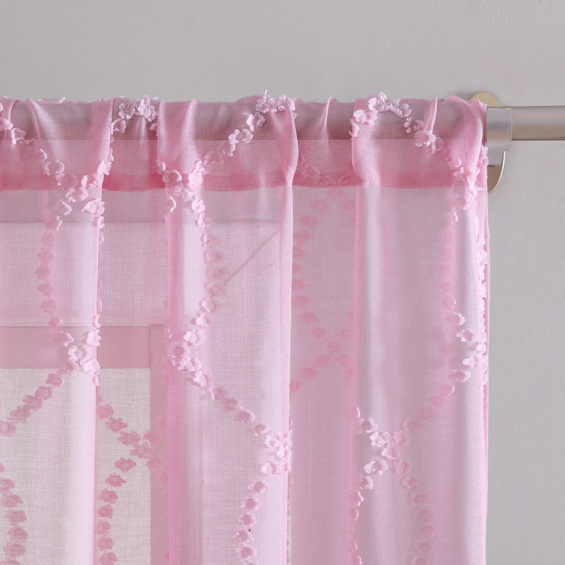 Juvenile Geometric Sheer Rod Pocket Curtain Panels, Pink