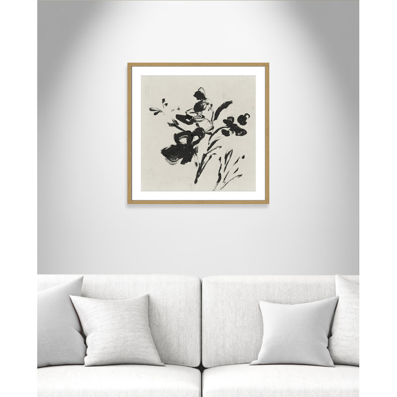 «Frony Black Florals II» par Isabelle Z - peinture encadrée, H 28,75 po x l 28,75 po, Grain de bois naturel
