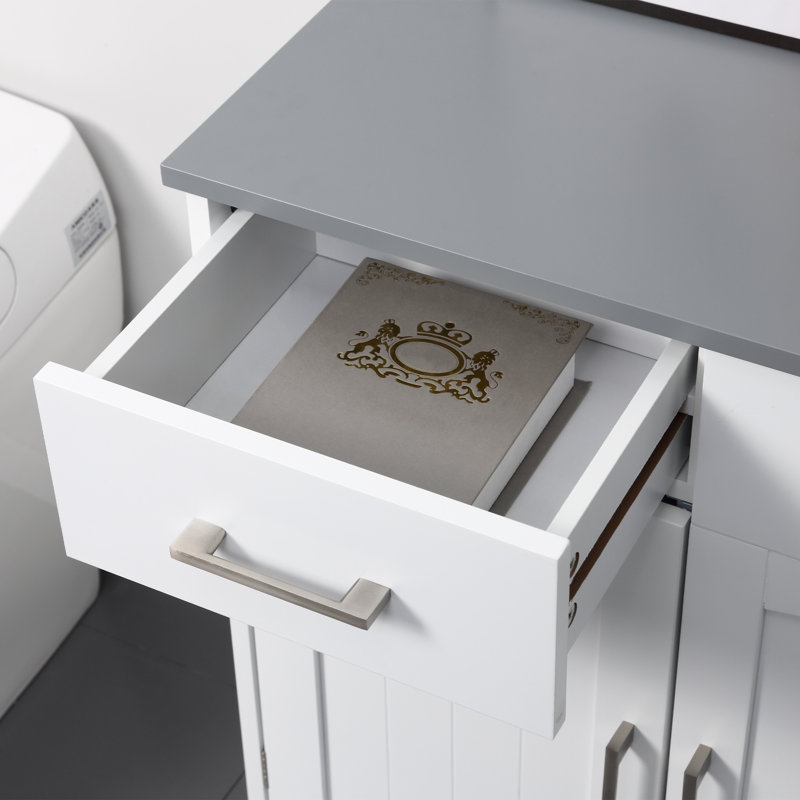 Armoire de salle de bain, armoire à linge autoportante, armoire de rangement avec 2 tiroirs, portes doubles, tablette réglable, blanc