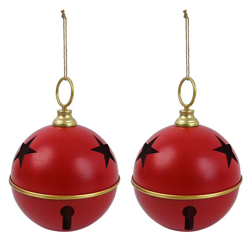 Ensemble de 2 grandes boules de Noël en métal rouge de 8,3 pouces, décoration suspendue festive de style rétro pour arbre de Noël, manteau de cheminée, porche et décoration intérieure / extérieure