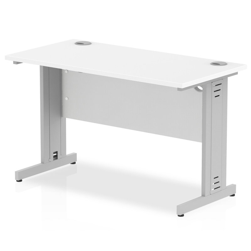 Impulse Metal Base Computer Desk, White, Silver, 73cm H x 120cm W x 60cm D