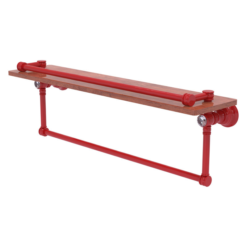 Tablette flottante en cristal Carolina avec barre à serviettes, H 7,4 po x l 22 po x P 5,54 po, Rouge pompier