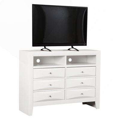 White Media Chest Furniture - G1570-tv2 From Glory Particle Board Construction With Stylish Appeal Unit Molded Resin Beveled Drawer And Durability