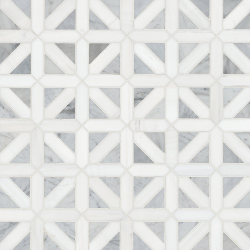 Calabria Frost Geometric 12 in. x 12 in. Polished Marble Mosaic Floor and Wall Tile