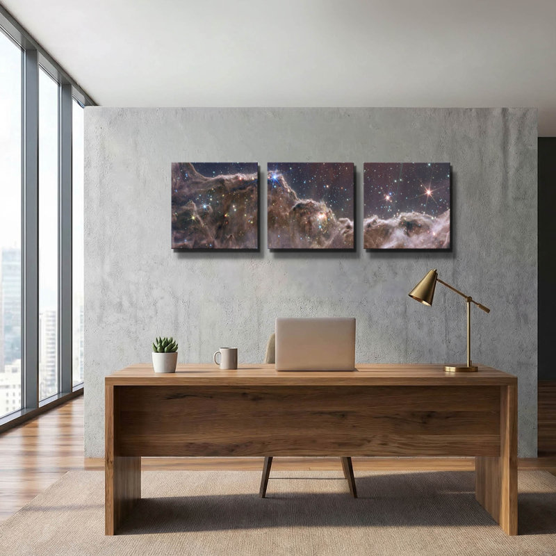 « Falaises cosmiques dans la nébuleuse de la Carène », triptyque d'art mural par NASA Space Photos, 137 x 46 cm, 54"x26"