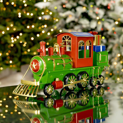 Décoration de train de Noël 17 po en fer de table aux couleurs de Noël «Livraison spéciale»