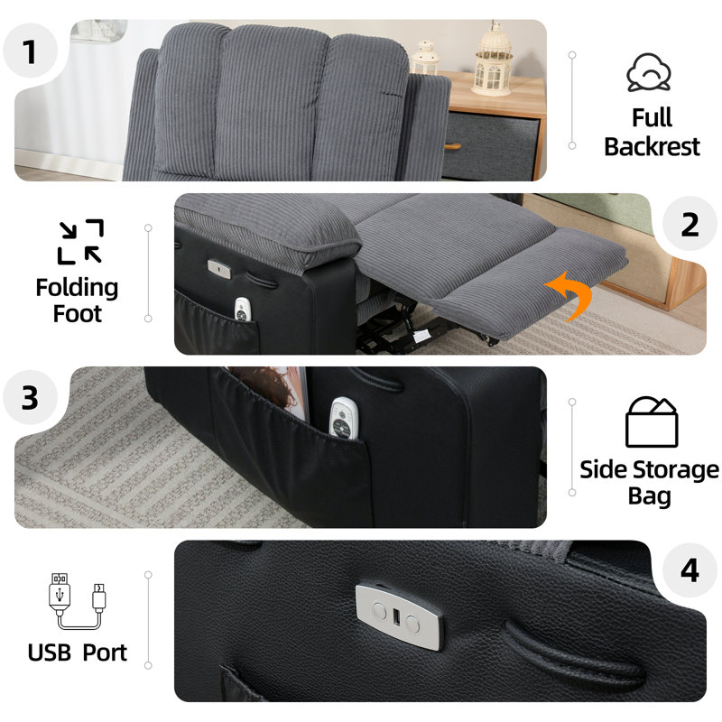 Upholstered Heated Massage Chair, Grey Fabric