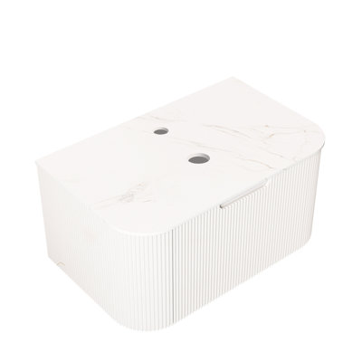 Meuble de salle de bain mural moderne de 76 cm (30 po) avec comptoir en pierre frittée blanche, un tiroir, couleur, remplissage en contreplaqué, profondeur 78 cm (30,7 po), largeur 48 cm (18,99 po), hauteur 36,5 cm (14,35 po), poids 30,7 kg (67,62 lb), fermeture amortie.