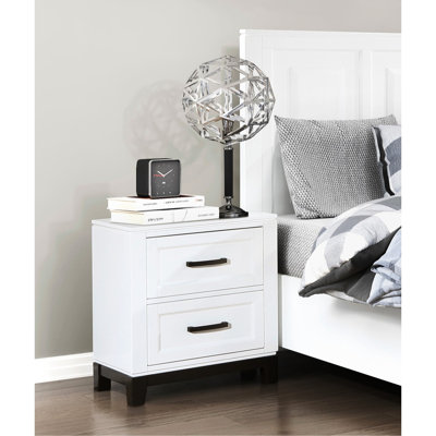 Table de chevet de chambre rustique en blanc - meuble en bois 2 tiroirs avec tiroirs de rangement
