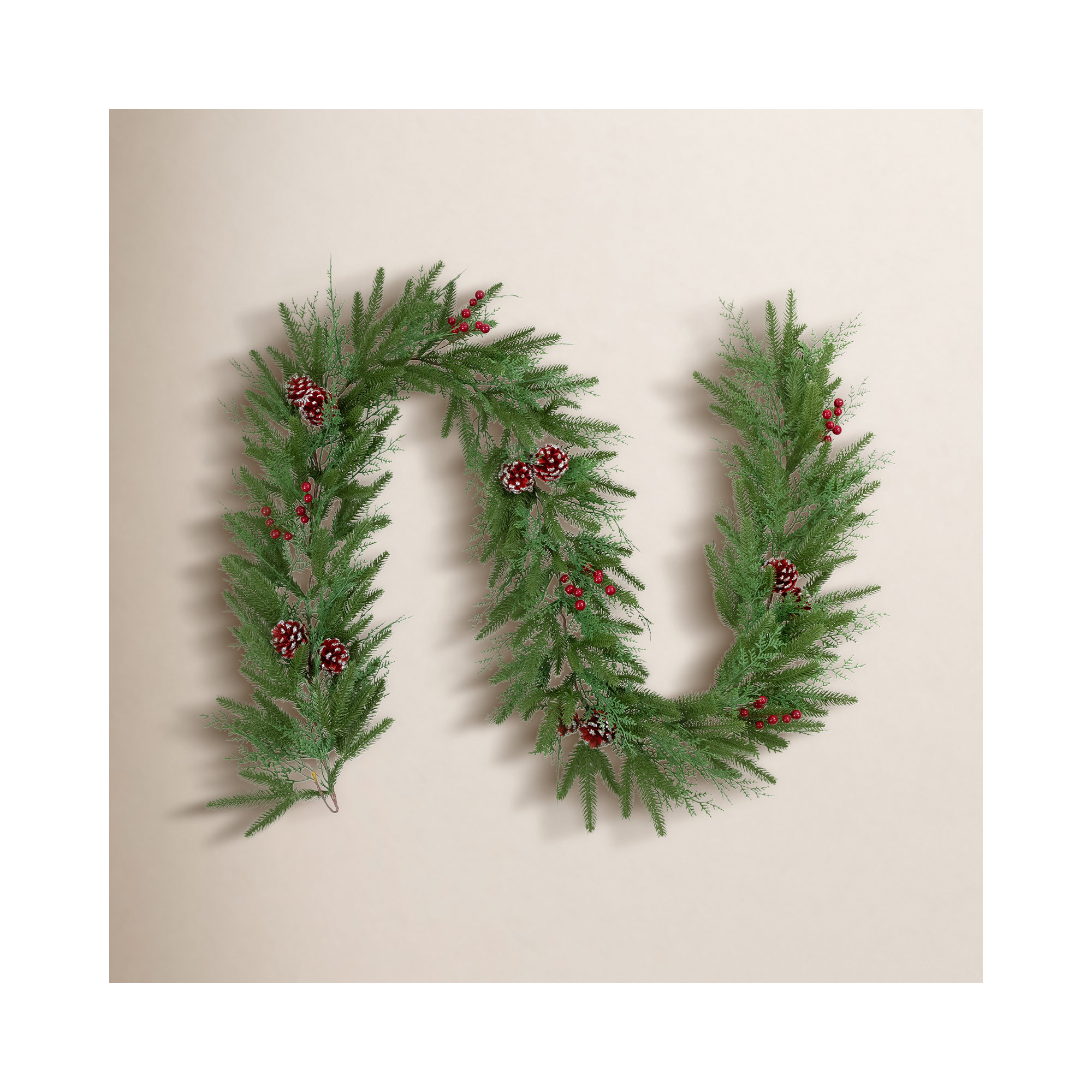 Real Touch Wind River Fir With Glittered Pinecones Artificial Christmas Garland - 7' X 12" - Unlit