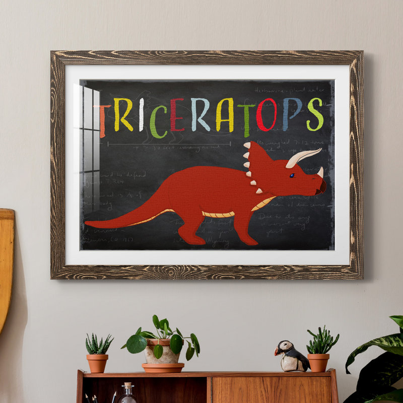 Triceratops - Impression sur papier encadré, Papier, cadre noyer, H 31,5 po x l 23,5 po x P 1,5 po