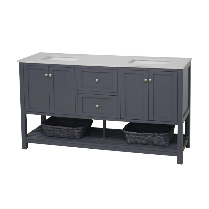 Ensemble de meuble-lavabo double 72 po Binne, Gris marine, Quartz