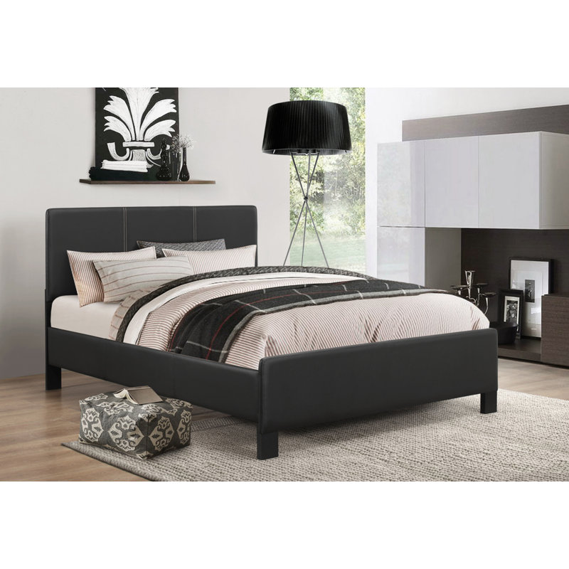 Vegan Leather Metal Platform Bed, Full/Double, Black