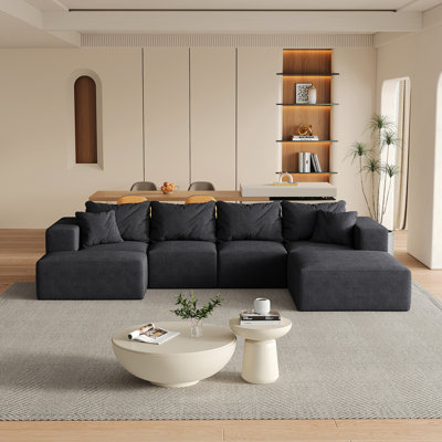Modern Upholstered Sectional Boneless Couch Set,Modular 132" L Shaped Sectional Living Room Sofa Set With 6 Pillows,Free Combination Sofa Couch For Living Room,Bedroom