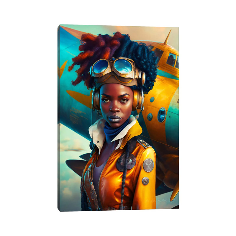 Afrofuturist, femme africaine pilote I, H 18 po x l 12 po