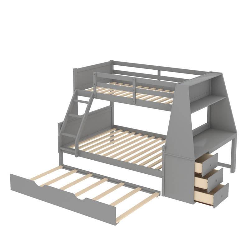 Fjolla Twin over Full 3 Drawer Standard Bunk Bed with Built-in-Desk by Harriet Bee, Gray