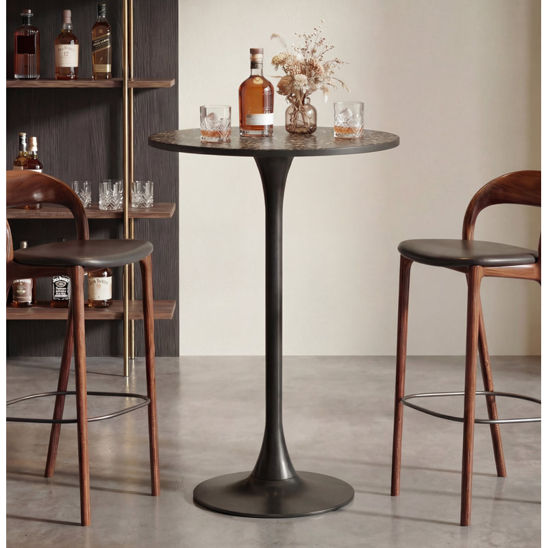 Jocquez 41.7'' Bar Table Round Bistro Pub Table, White/Gold