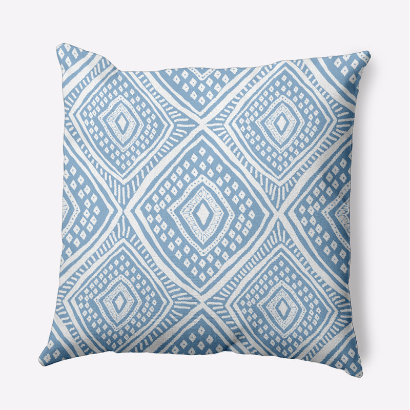 Light Blue Geometric Pattern Square Outdoor Throw Pillow