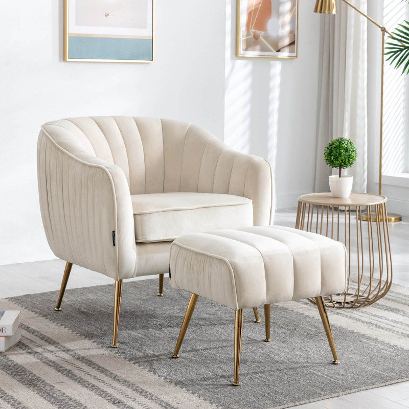 Fauteuil d'appoint avec repose-pieds, Velours beige