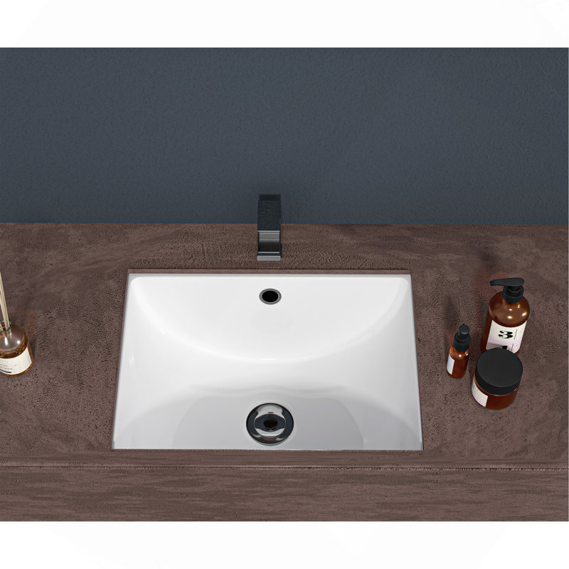 20.25"x15" White Ceramic Rectangular Undermount Bathroom Sink with Overflow