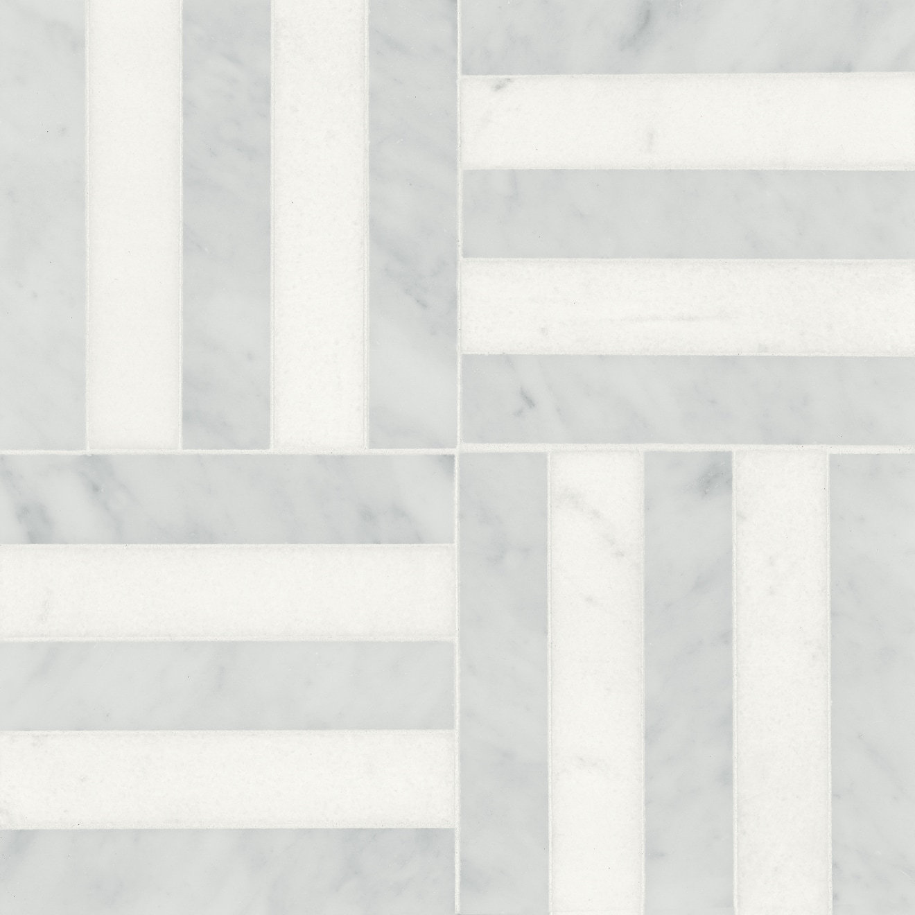 Matisse 12" x 12" Marble Tile, White Carrara/Thassos