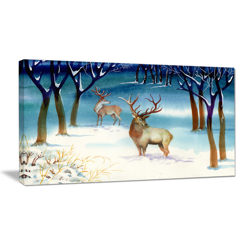 «Amazing Winter Forest with Deer», impression, H 16 po x l 32 po x P 1 po, Toile tendue