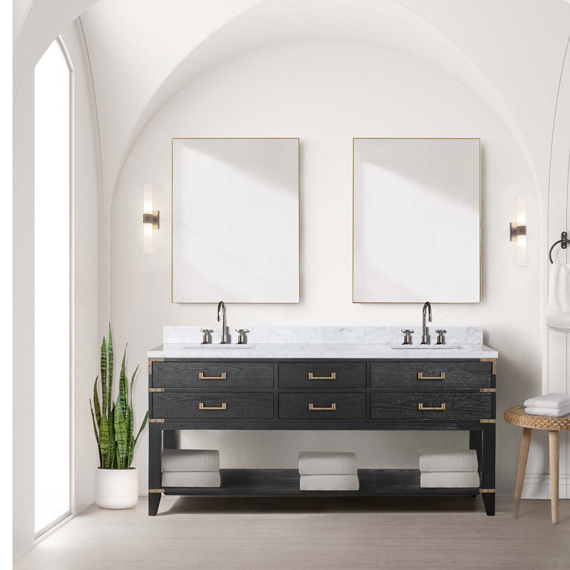 Meuble-lavabo double avec miroirs et tablette ouverte